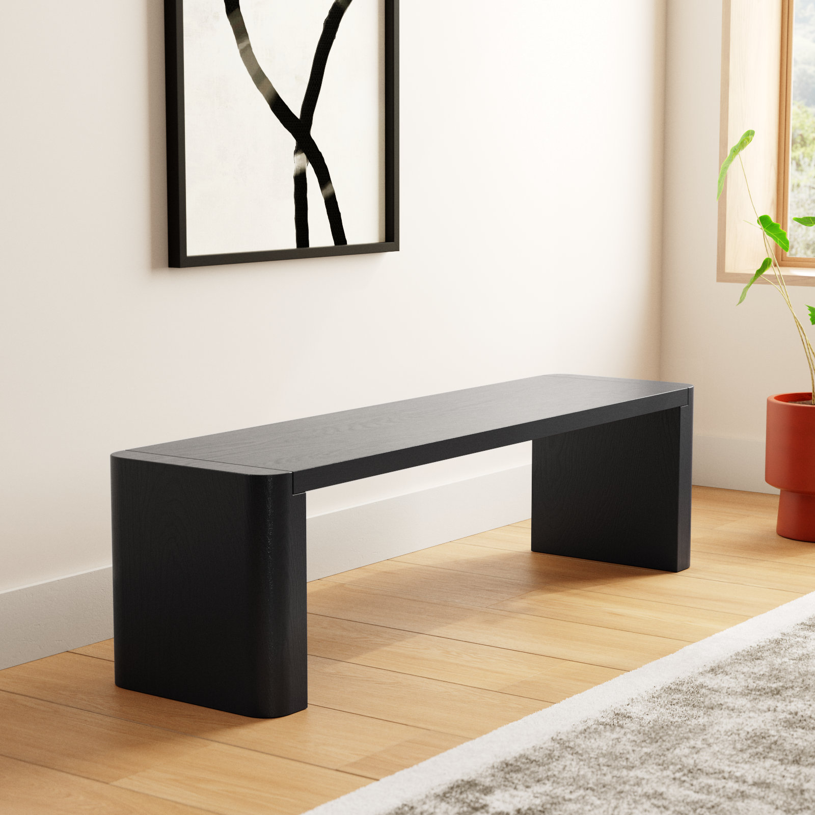 Channing 82" Dining Bench, Black, 17" H x 62" W x 16" D