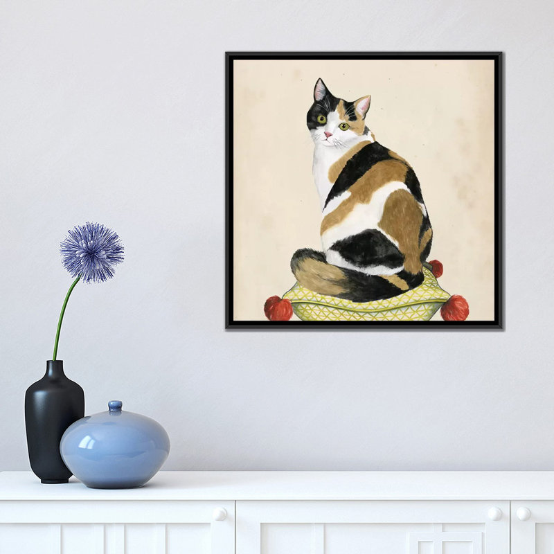 " Lady Cat III " by Grace Popp, 18" H x 18" W x 1.5" D, Black Floater Framed Canvas, No Mat