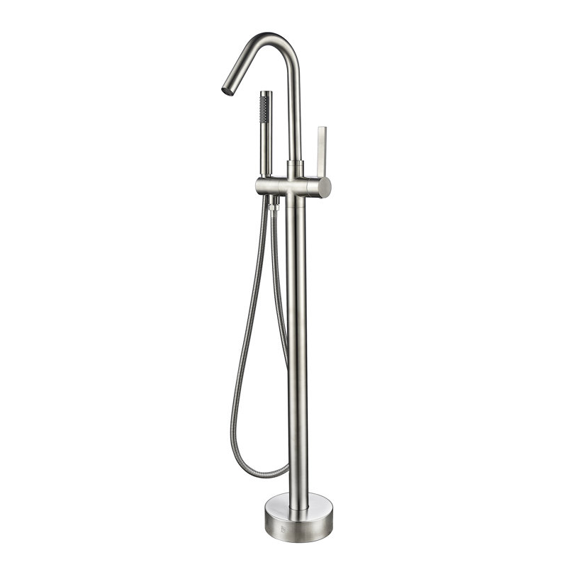 Brushed Nickel Freestanding Tub Filler with Hand Shower