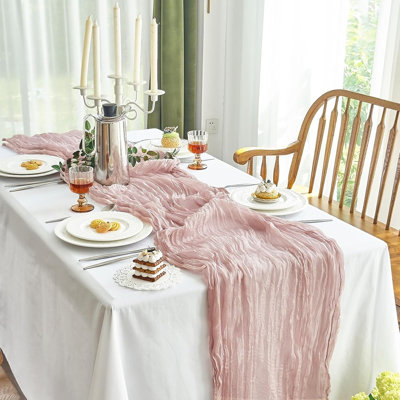 Table Runner - Dusty Pink - Boho Gauze For Baby Shower, Wedding, Party, Summer Garden, And Valentine’S Day Decor