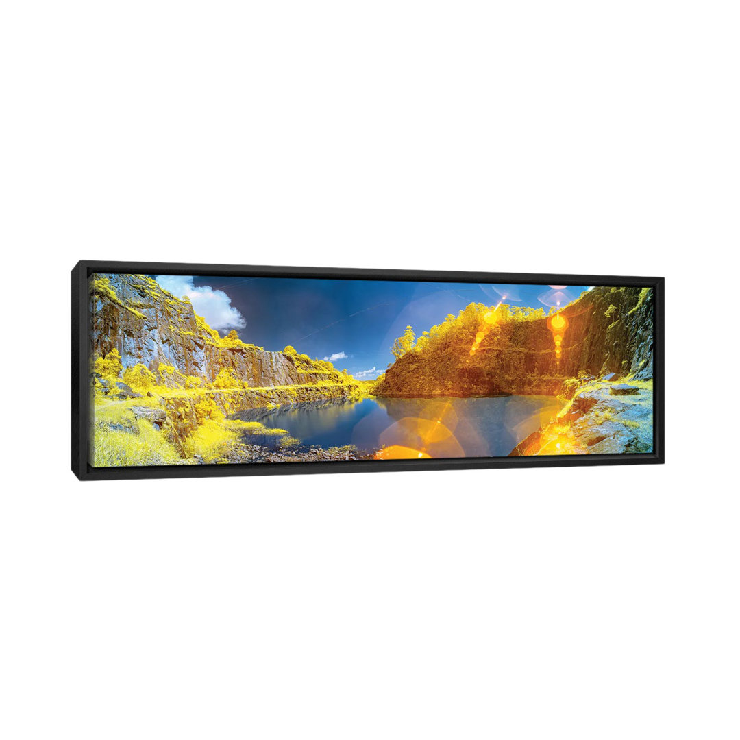 Landscape With River And Mountains by Glauco Meneghelli - Floater Frame Panoramic Print on Canvas