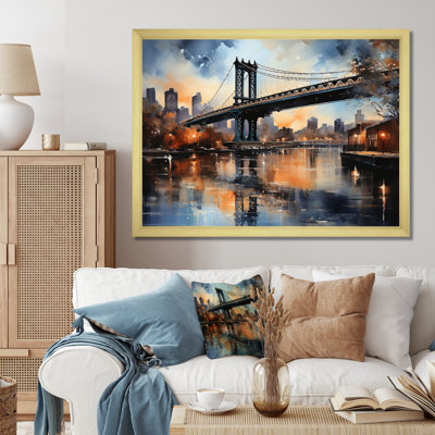 «Teal Bridge Urban Reflections Slate», reproduction sur toile