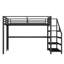 Grand lit mezzanine avec bureau et escalier de rangement, structure en métal, lumières DEL, ports USB, filet de fer multifonctionnel, silencieux, noir