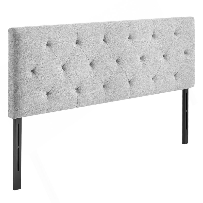 Tête de lit, tête de lit pleine grandeur à hauteur réglable, confortable capitonnée en losange pour lit double, l 56,3 po x H 35,6 à 47,4 po, idéale pour la chambre à coucher, l'hôtel, la famille d'accueil, le dortoir, le gris clair