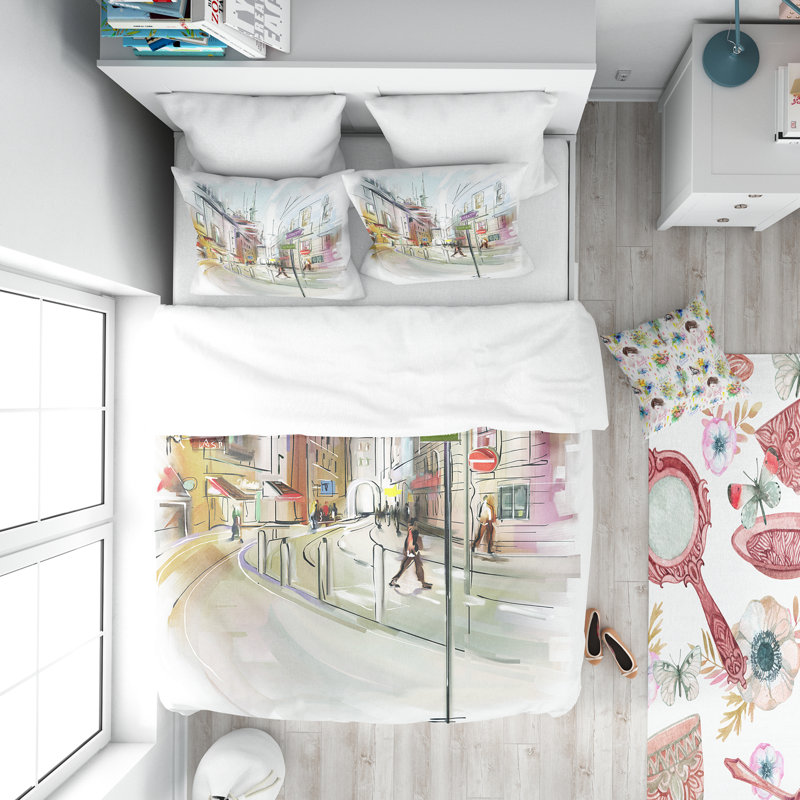 Ensemble de housse de couette designart colorée "of city", Housse simple + 1 taie décorative