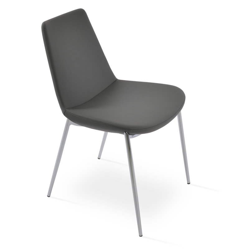 Eiffel 17'' H Upholstered Metal Side Chair, Gold/Brass Base, Grey Faux Leather