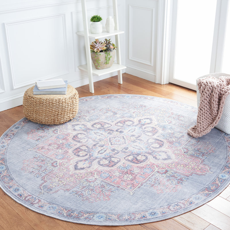 Duilio Oriental Ivory/Blue Area Rug, Round 6'7"