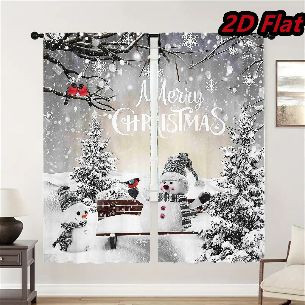 The Holiday Aisle® 2Pcs Winter Snowman Window Curtains Christmas Decor ...