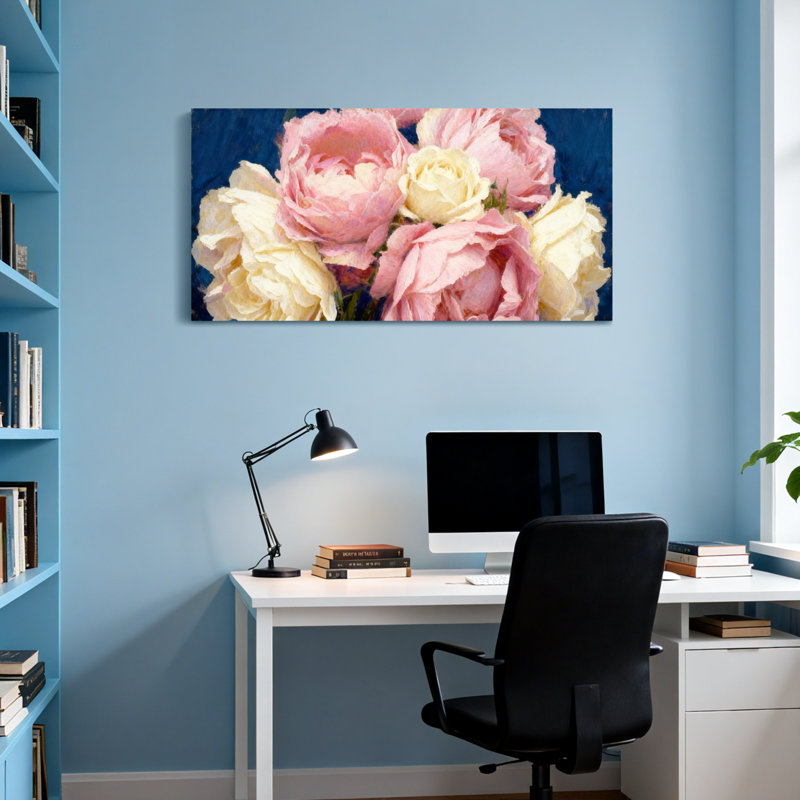 Plantes et fleurs roses sur fond, H 16 po x l 32 po