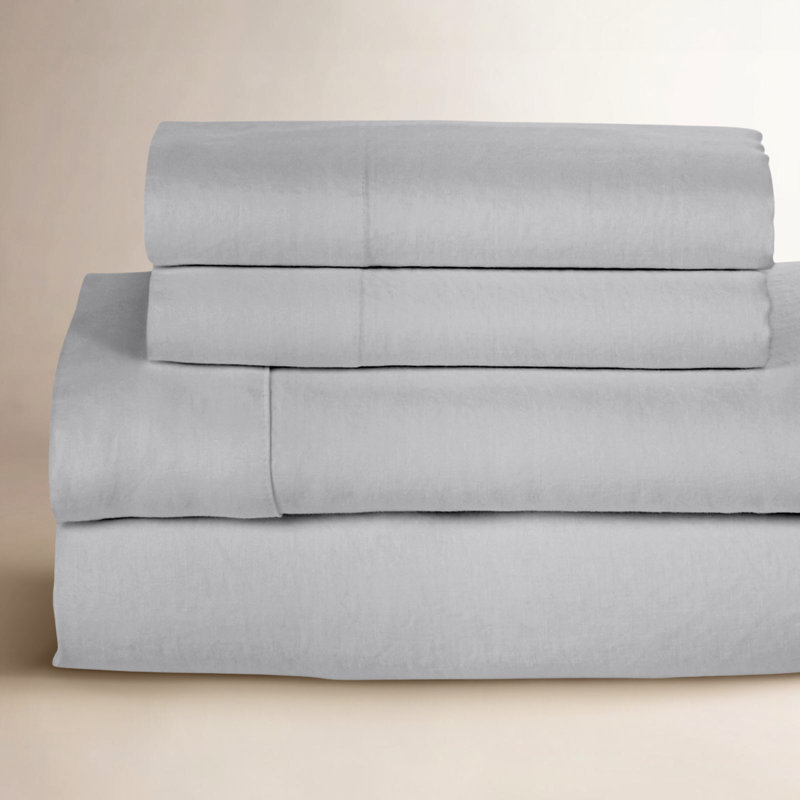 Frazier 100% Linen Machine Woven Sheet Set, Silver Gray, King Sheet Set with 2 Pillowcases