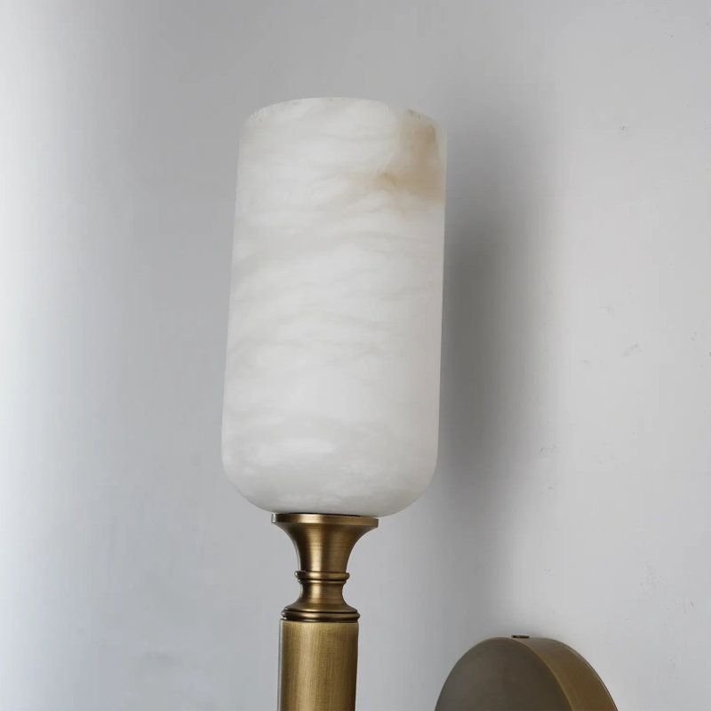 Ephraim 1 - Light Dimmable Cylinder Armed Sconce With Alabaster Shade, Brass, Set of 1