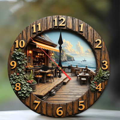 Ocean View Cafe Seaside Wooden Wall Clock