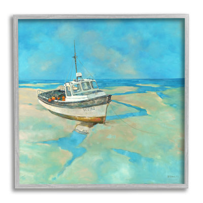 " Docked Boat Low Tide Shore " Acrylic Painting