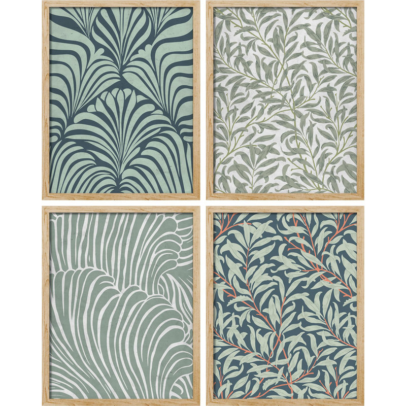 Motif botanique abstrait bleu sarcelle et gris, art moderne pour la chambre à coucher, Naturel, H 10 po x l 8 po