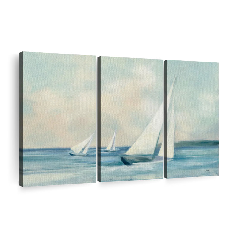 "Voiliers au lever du soleil" 3 pièces sur toile, H 32 po x l 50 po x P 1,25 po
