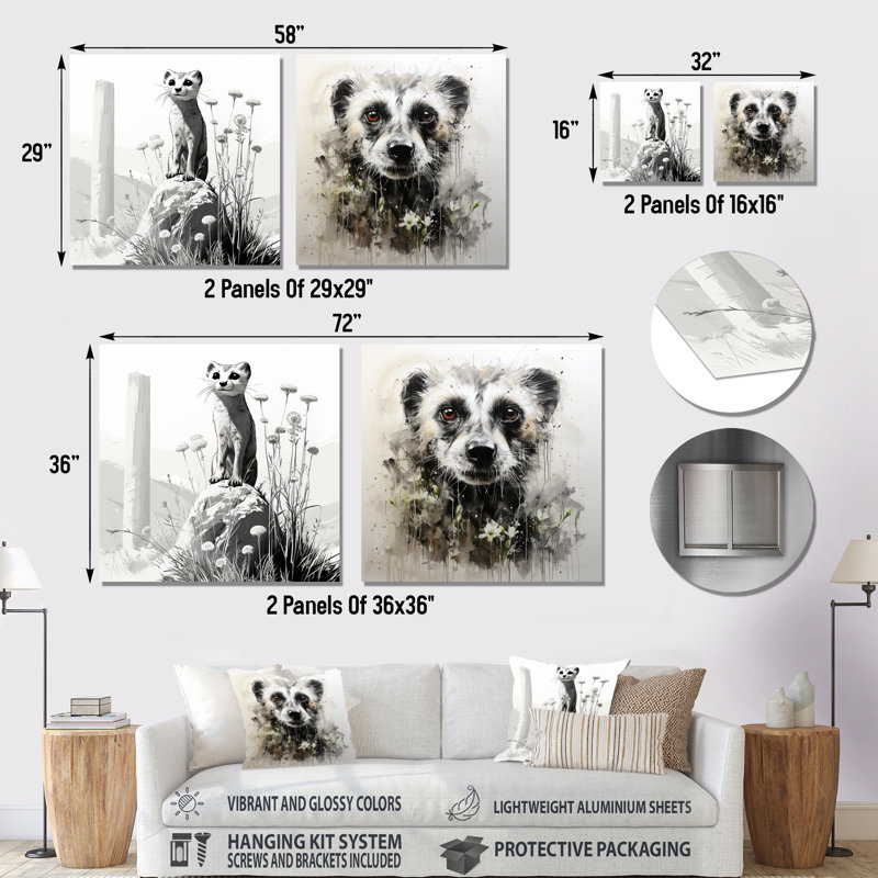 «Grey Meadow», ensemble de 2 reproductions d'art en métal Meercat I, H 16 po x l 32 po