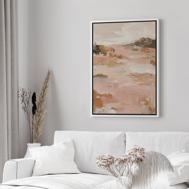 Soft Neutral Abstract Landscape Wall Art for Master Bedroom Framed Canvas Master Bedroom Wall Art Work Print, White Frame