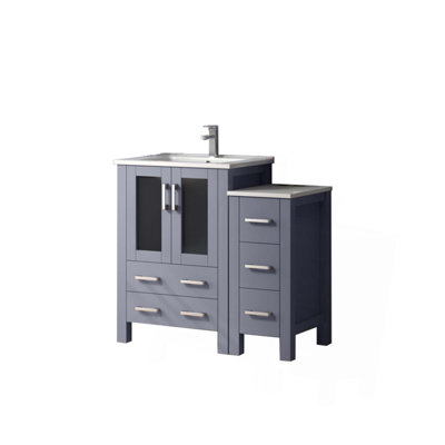 Single Bath Vanity with Side Cabinet, White Ceramic Top and Faucet Set