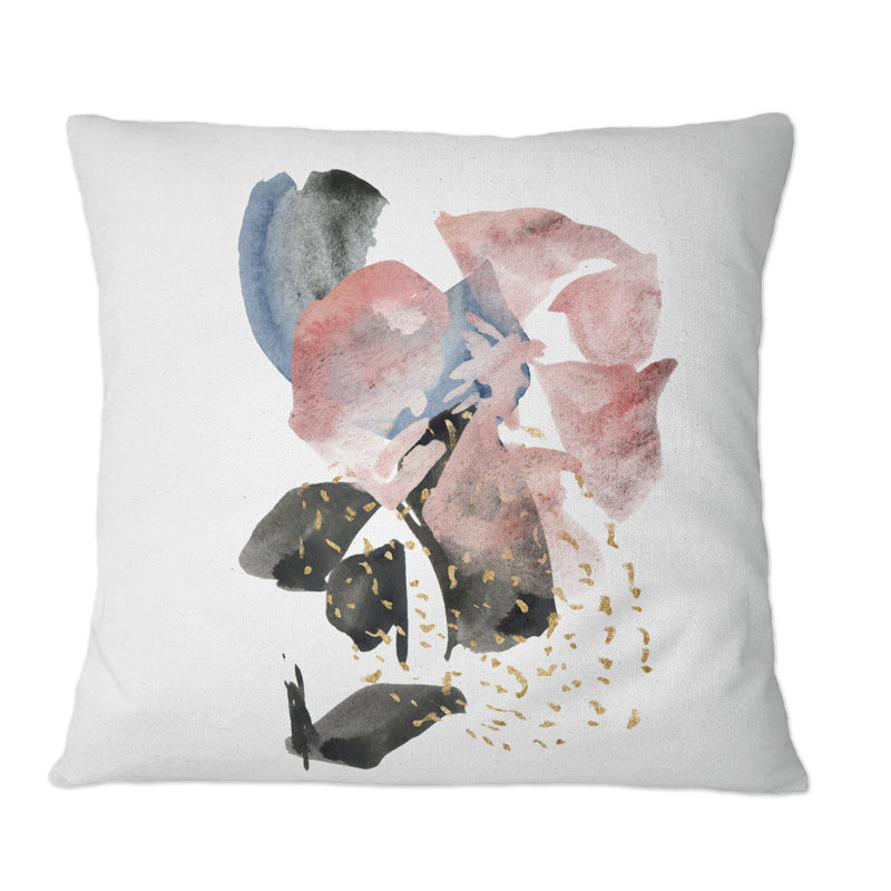 Bouquet de fleurs roses abstraites II - Coussin décoratif imprimé traditionnel, 16 po x 16 po