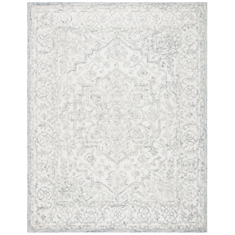 Tapis gris / ivoire en laine touffeté à la main Conant, Rectangle 2 pi 6 po x 4 pi