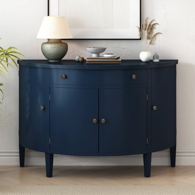 Curved Design Storage Cabinet - MDF with Fraxinus Mandschuric Texture, 4 Doors & 1 Drawer