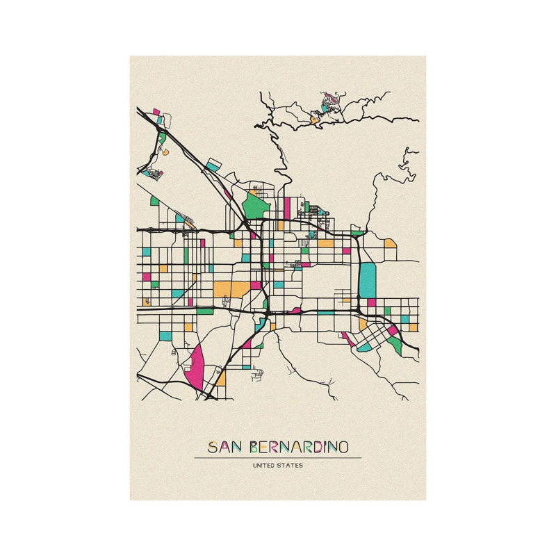 San Bernardino, California Map by Ayse Deniz Akerman - Wrapped Canvas Gallery-Wrapped Canvas Giclée, 20.32 cm H x 30.48 cm W