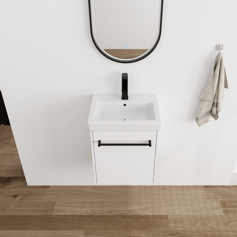 18'' Single Bathroom Vanity with Ceramic Top, Glossy White