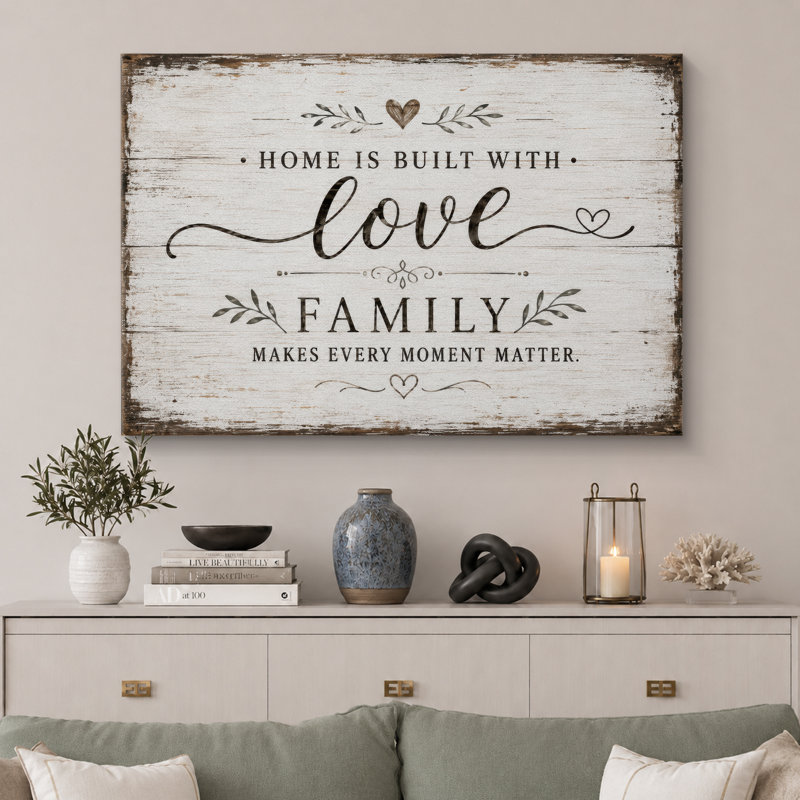 «Home Love Family», œuvre d'art, impression sur toile encadrée, H 24 po x l 36 po x P 1,5 po, Toile tendue