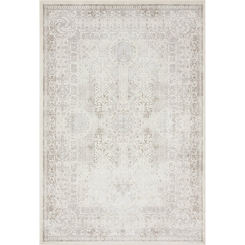 Tapis gris en polypropylène tissé à la machine Carlla, Rectangle 8 pi x 10 pi