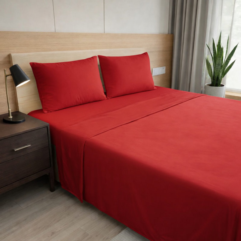 Ultra Soft Bamboo Sheet Set - 4 Pc Set - Wrinkle Resistant - Cooling Sheets with Deep Pockets, Red