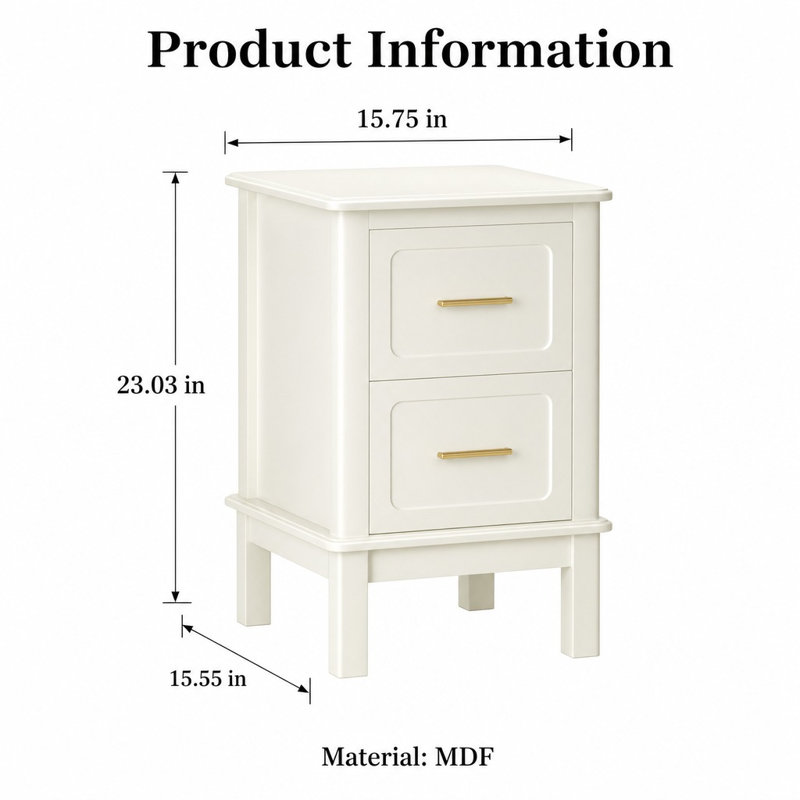 Table de chevet moderne et compacte avec 2 tiroirs coulissants, table de chevet robuste avec poignées décoratives en métal, mobilier de rangement pratique multi-usage