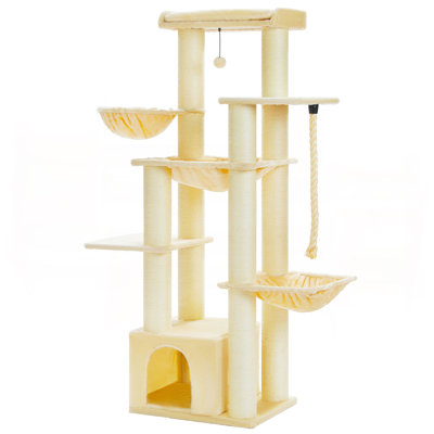 Grand arbre à chat de 66,5 pouces, avec 13 poteaux à griffer épais, condo pour chat à plusieurs niveaux, grand perchoir et hamacs pour grands chats d'intérieur