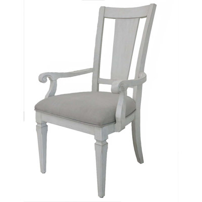 Light Grey Linen & Weathered White Finish Arm Chair,Set Of 2