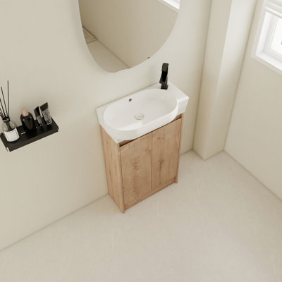 Meuble-lavabo autoportant de 23 po avec lavabo - moderne, compact, portes à fermeture en douceur, espace de tiroir en céramique autoportant, espace de rangement suffisant