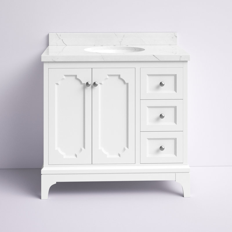 Ensemble de meuble-lavabo simple 36 po Bernardo, Blanc pur, Quartz de Carrare