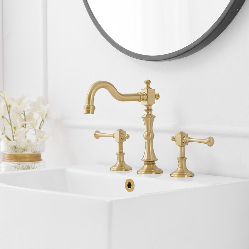 Robinet de salle de bain à large entraxe avec bonde, Or brossé