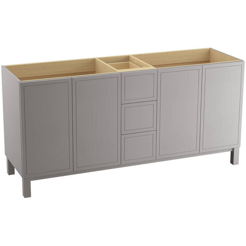 Base de meuble-lavabo 72 po jacquard seulement avec pieds de meuble, 4 portes et 3 tiroirs, Gris mohair