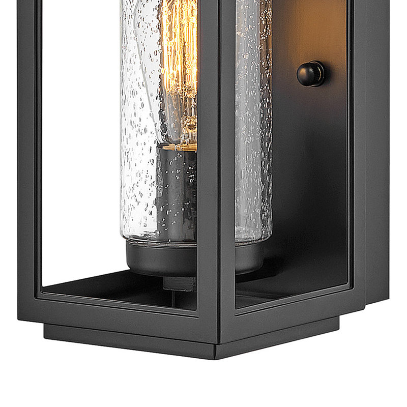 Atwater Seeded Glass Outdoor Wall Lantern, 14" H x 6.5" W x 7" D, Black, Black