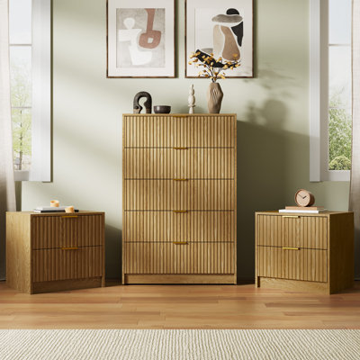3-piece Bedroom Set - 5 Drawer Dresser And 2 Drawer Nightstand Set Of 2