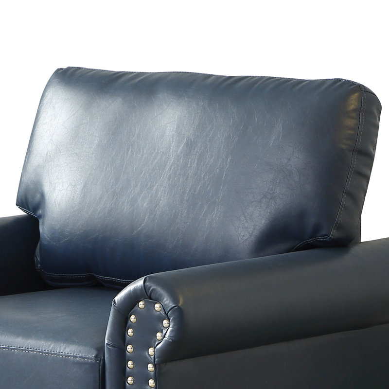 Deiontay Wide Single Sofa Chair with Wood Leg, Navy PU Leather