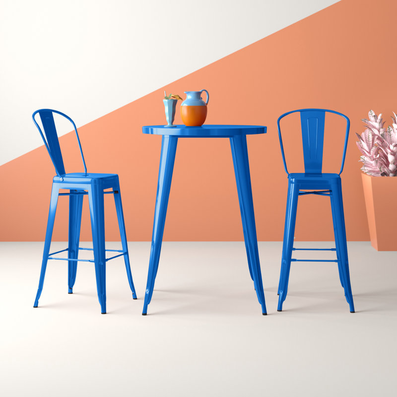 Ensemble de bar 3 pièces intérieur et extérieur Genece, Bleu, H 41 po x l 30 po x L 30 po