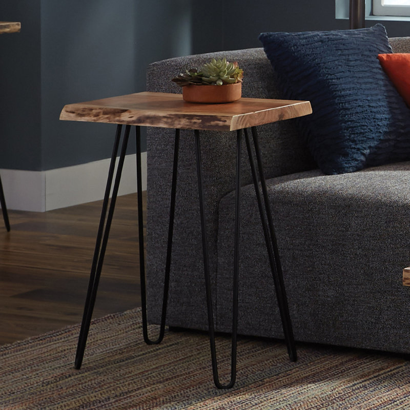 Bexton 20"W Industrial Modern Solid Wood Rectangular Hairpin Live Edge End Table