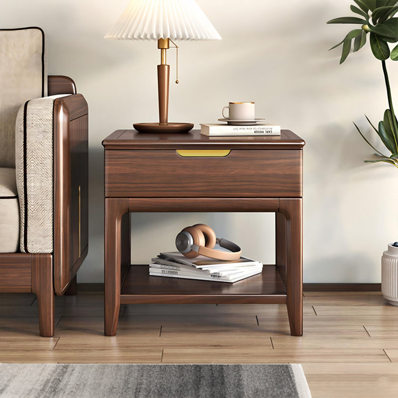 Nouvelle table de chevet de 25,59 po de style chinois de couleur noyer noir