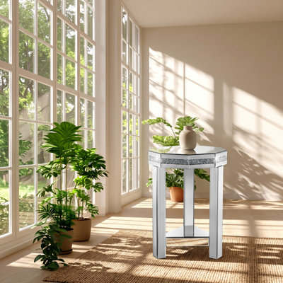 Kai Lee 13.8" W x 13.8" D x 21" H 2-Tier Crystal Inlay Mirrored Glass End Table