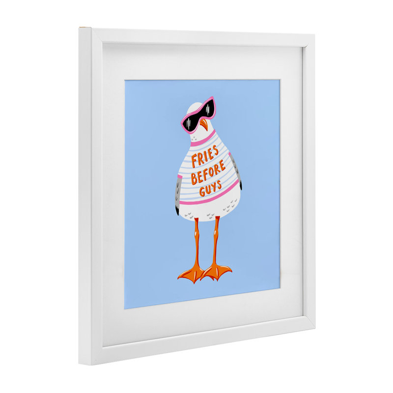 «Fries Before Guys Seagull», reproduction sous verre encadrée, design par Bex Morley Design, H 16 po x l 16 po