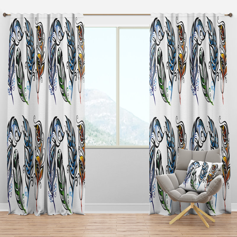 Panneau de rideau simple semi-diaphane avec passe-tringle Southwestern Feathers, l 52 po x L 95 po