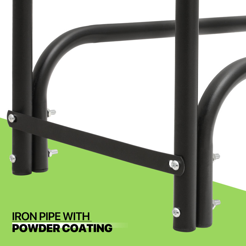 Black 7 ft Steel Firewood Rack with Waterproof Cover