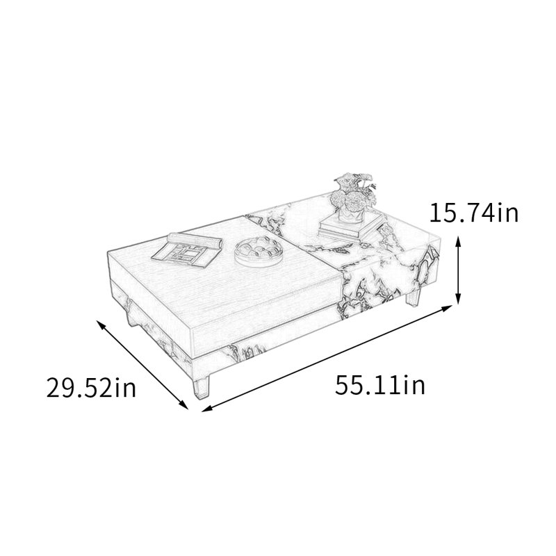 Table basse rectangulaire avec rangement en acrylique, White/Black/Brown, 15.74" H x 55.11" L x 29.52" W