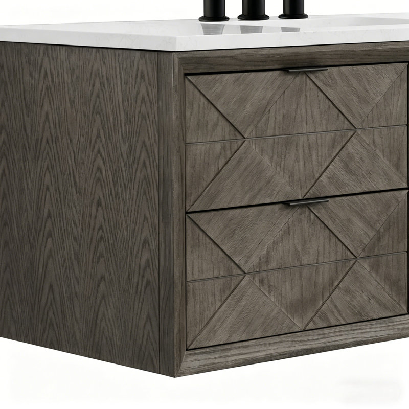 Ensemble de meuble-lavabo flottant 48 po avec comptoir en marbre gris, Chêne gris