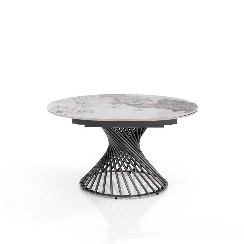 Daely Extendable Oval Metal Base Dining Table, Grey